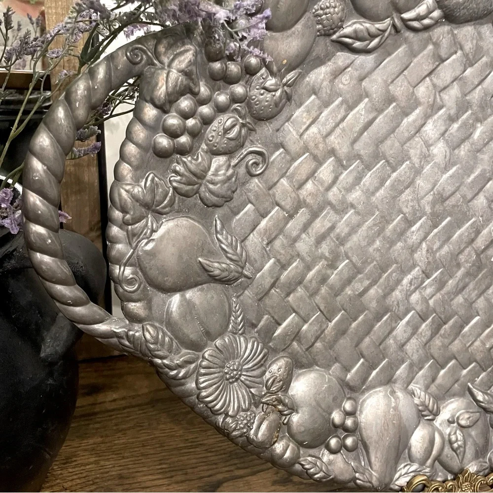 Lenox Metal Fruit Basket Weave Aluminum Serving Tray Large Tray 22